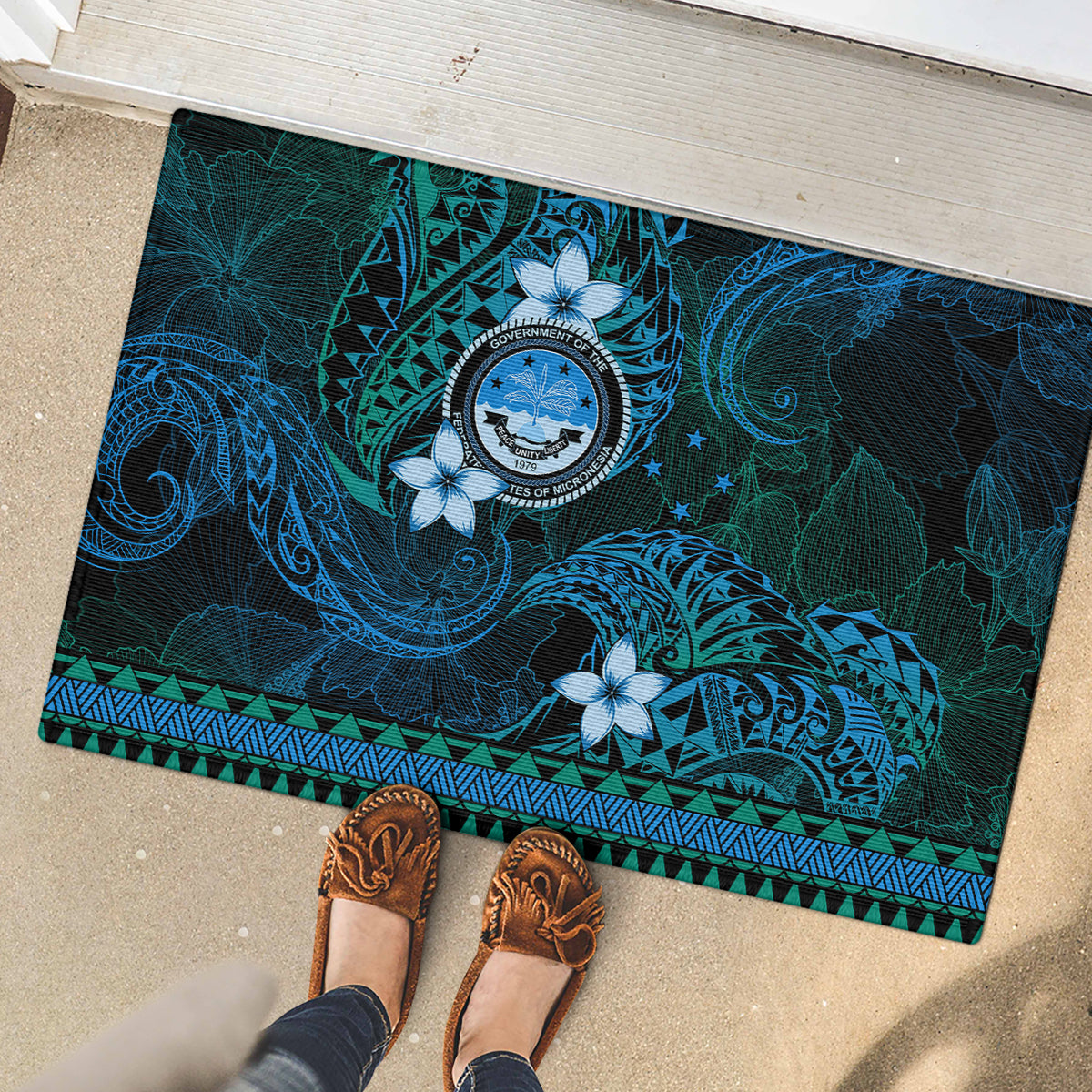 FSM Culture Day Rubber Doormat Tribal Pattern Ocean Version LT01 - Polynesian Pride