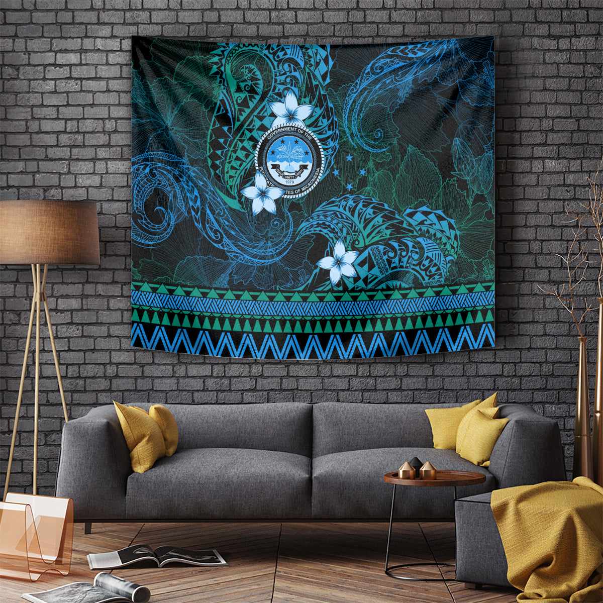 FSM Culture Day Tapestry Tribal Pattern Ocean Version