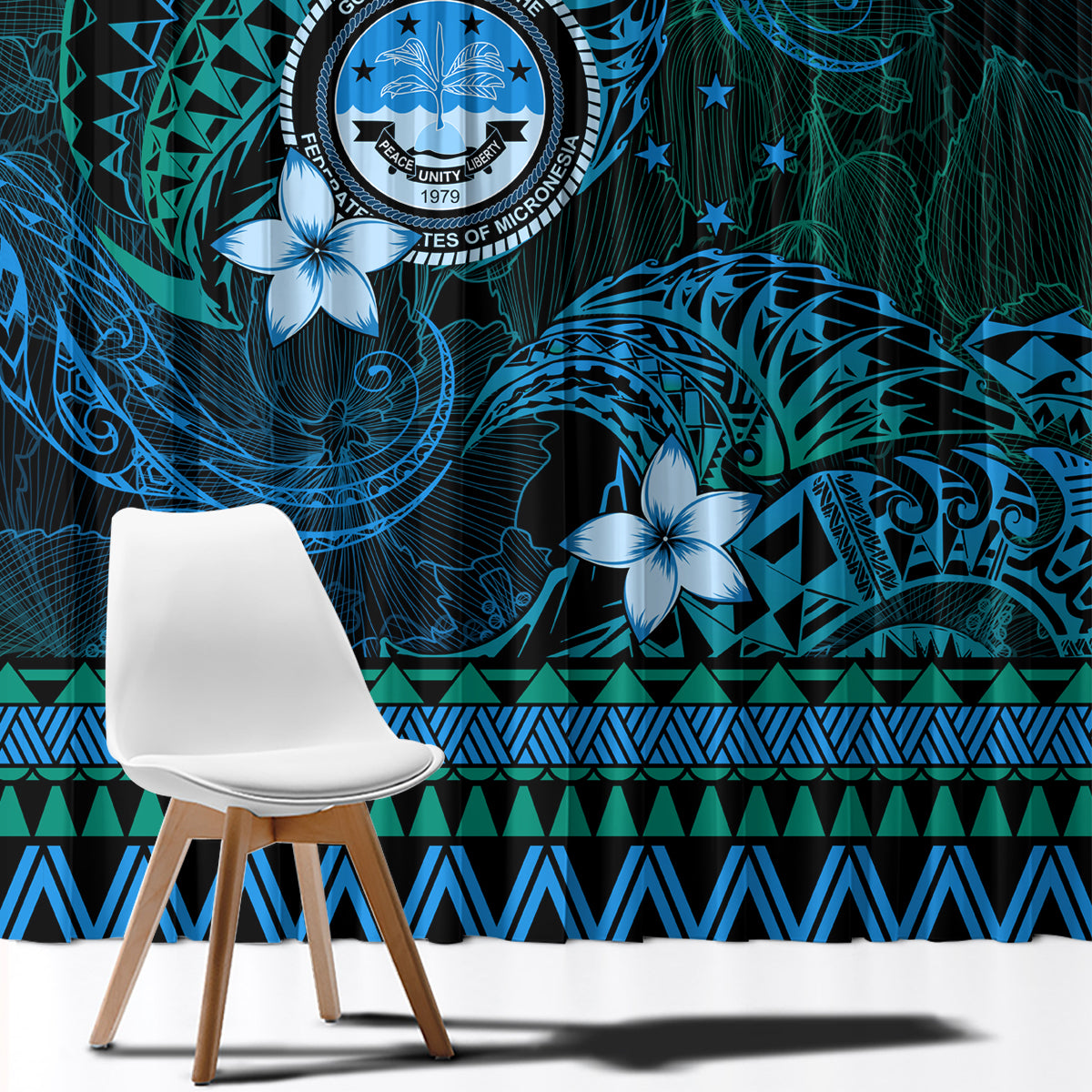 FSM Culture Day Window Curtain Tribal Pattern Ocean Version