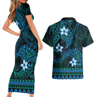 FSM Chuuk State Couples Matching Short Sleeve Bodycon Dress and Hawaiian Shirt Tribal Pattern Ocean Version LT01 - Polynesian Pride