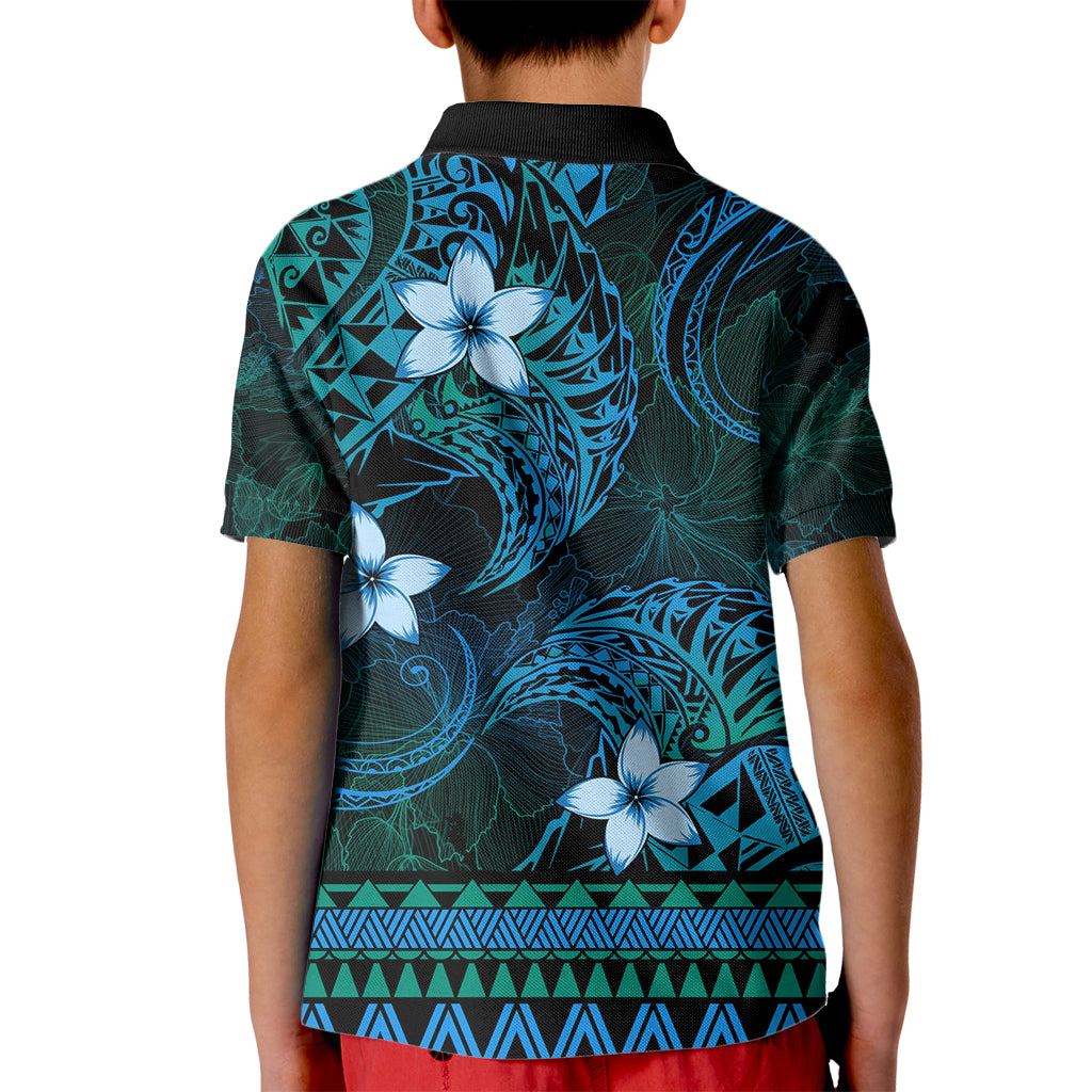 FSM Chuuk State Kid Polo Shirt Tribal Pattern Ocean Version LT01 - Polynesian Pride