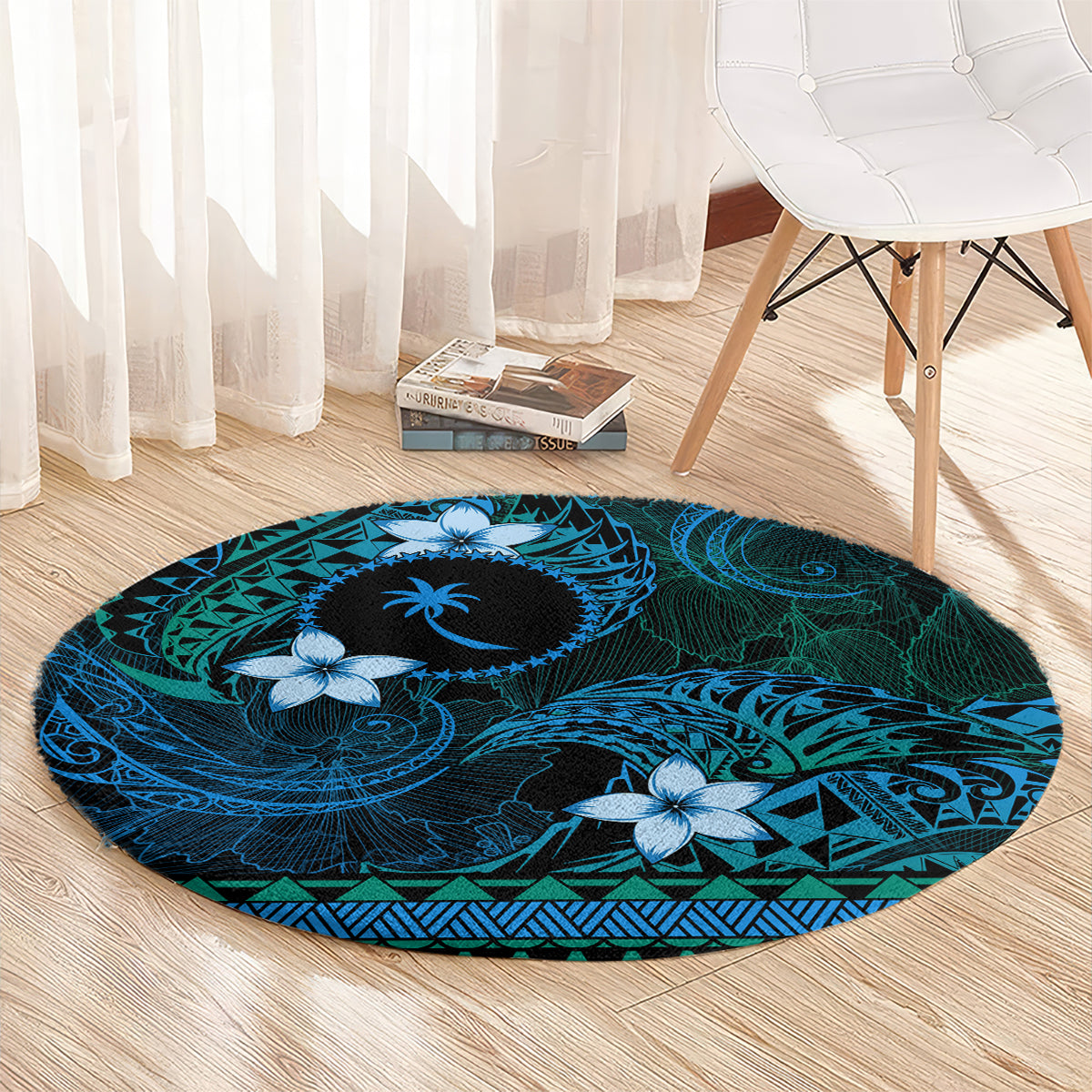 FSM Chuuk State Round Carpet Tribal Pattern Ocean Version