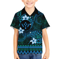 FSM Kosrae State Family Matching Off Shoulder Long Sleeve Dress and Hawaiian Shirt Tribal Pattern Ocean Version LT01 Son's Shirt Blue - Polynesian Pride