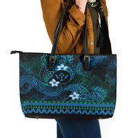 FSM Kosrae State Leather Tote Bag Tribal Pattern Ocean Version LT01 - Polynesian Pride