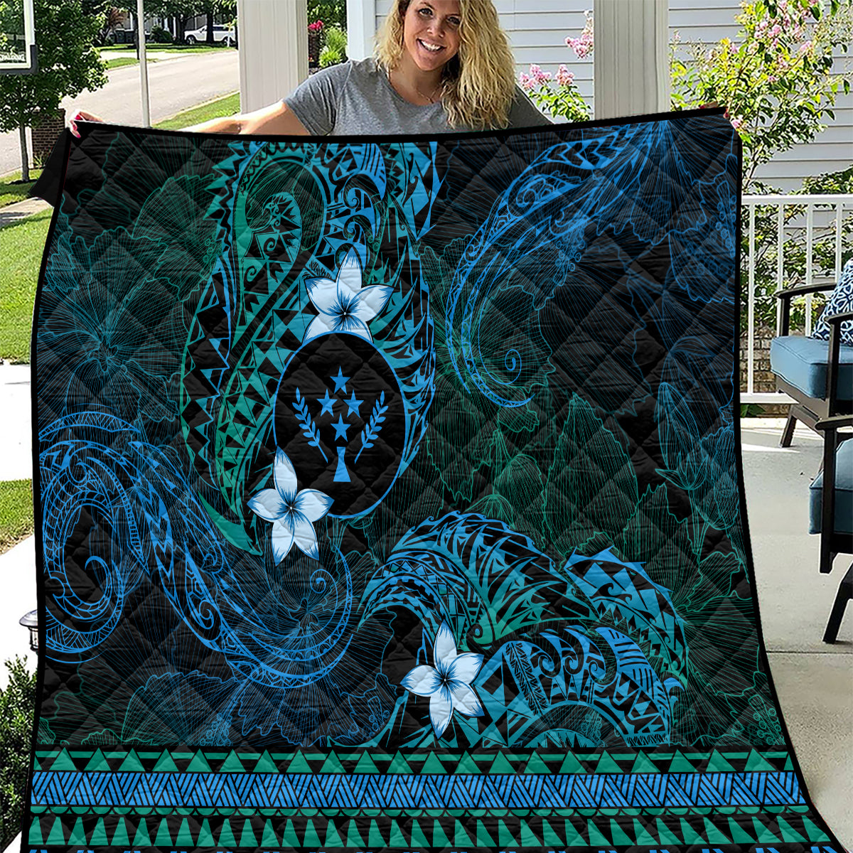 FSM Kosrae State Quilt Tribal Pattern Ocean Version LT01 Blue - Polynesian Pride
