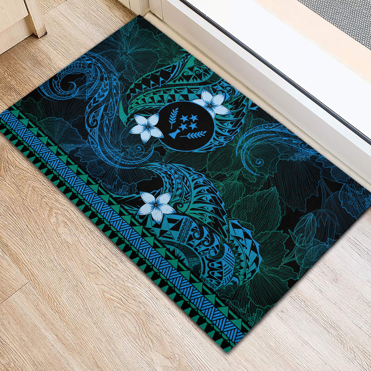 FSM Kosrae State Rubber Doormat Tribal Pattern Ocean Version LT01 - Polynesian Pride