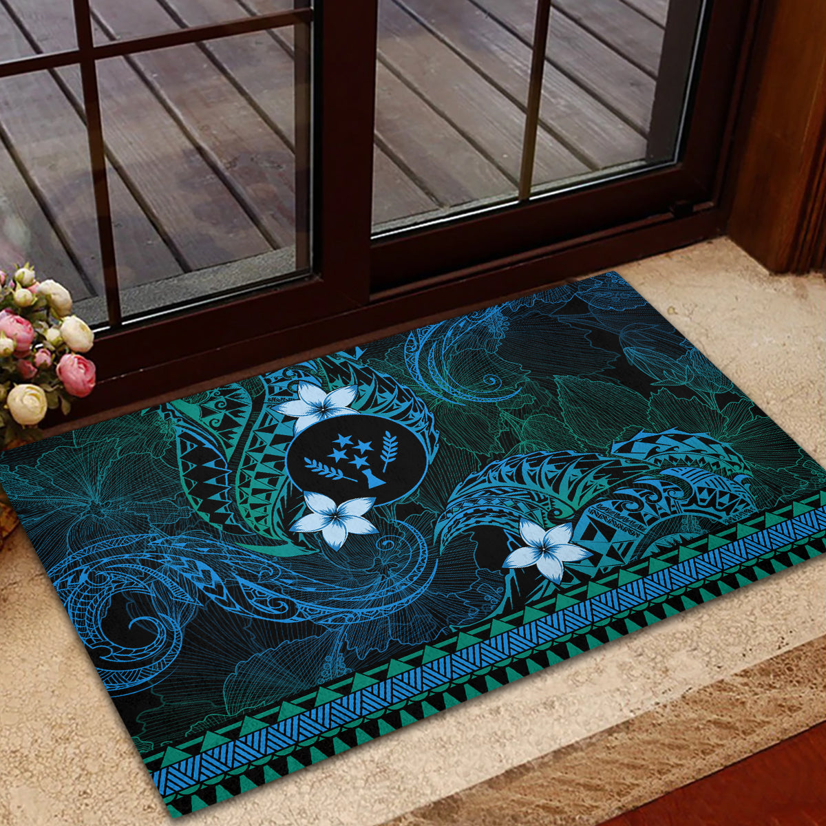 FSM Kosrae State Rubber Doormat Tribal Pattern Ocean Version LT01 - Polynesian Pride