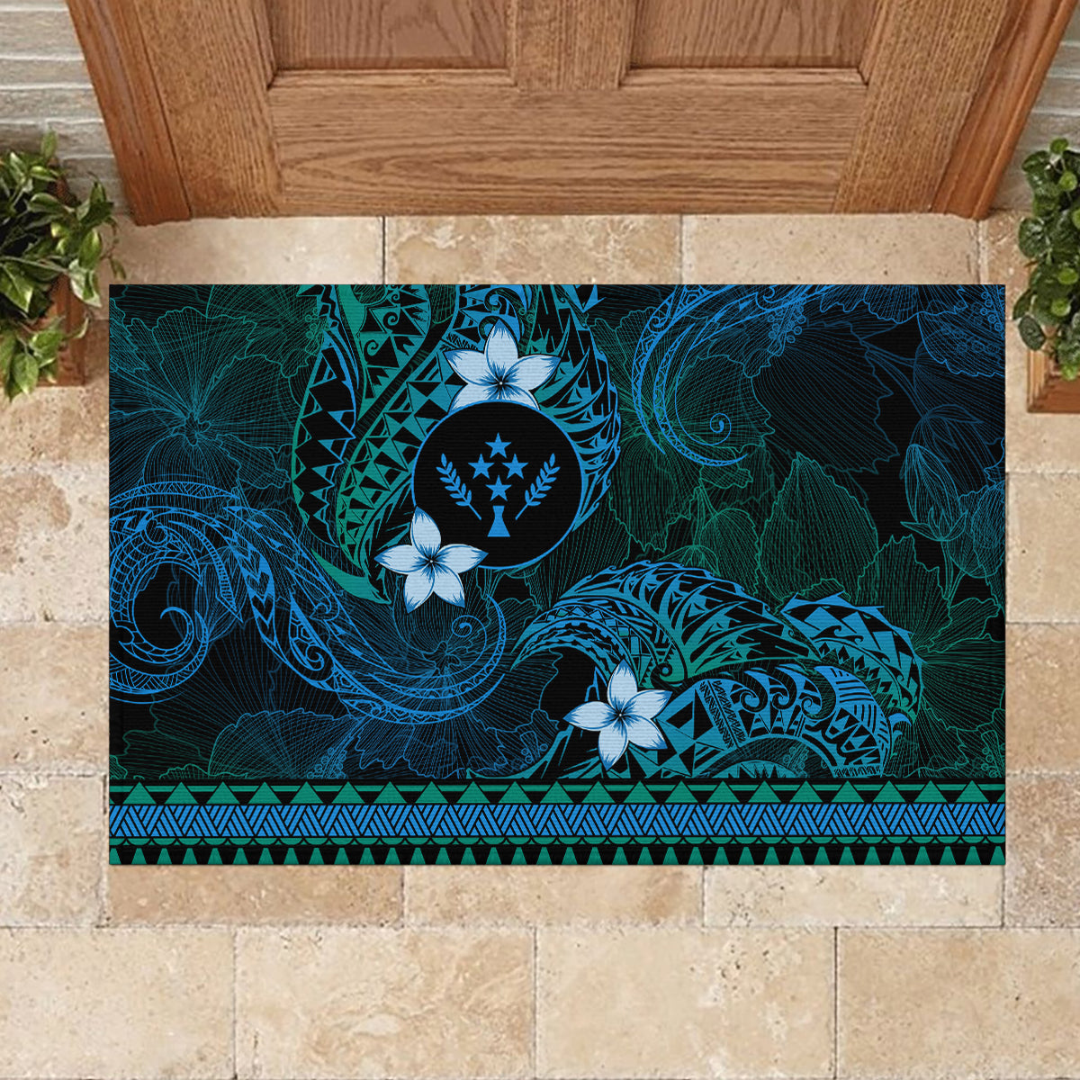 FSM Kosrae State Rubber Doormat Tribal Pattern Ocean Version LT01 - Polynesian Pride