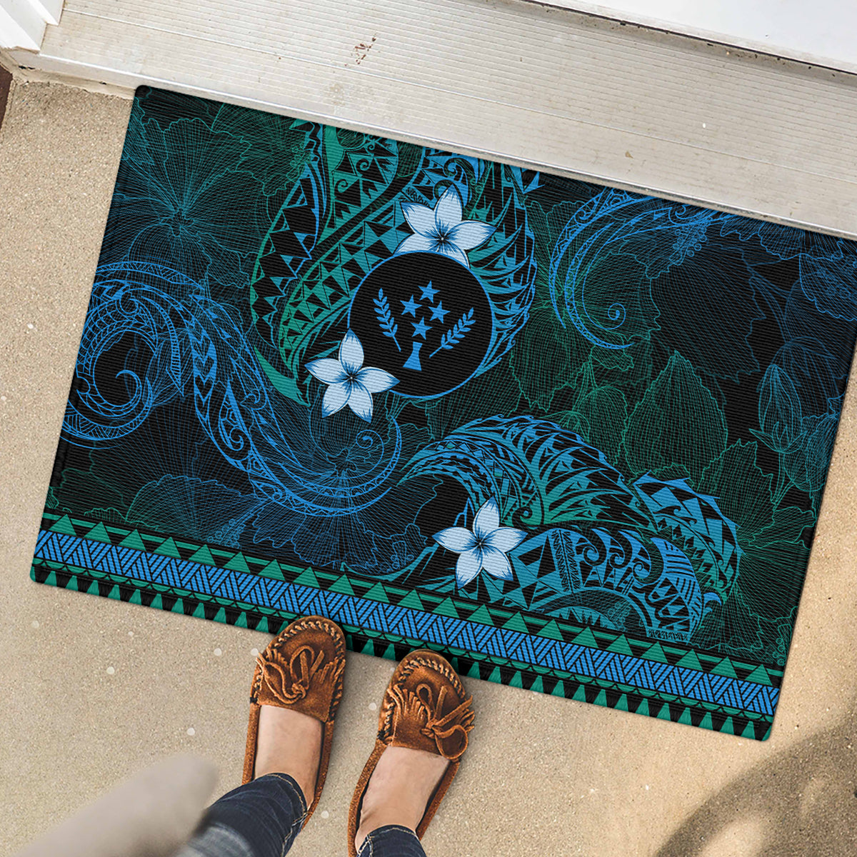 FSM Kosrae State Rubber Doormat Tribal Pattern Ocean Version LT01 - Polynesian Pride