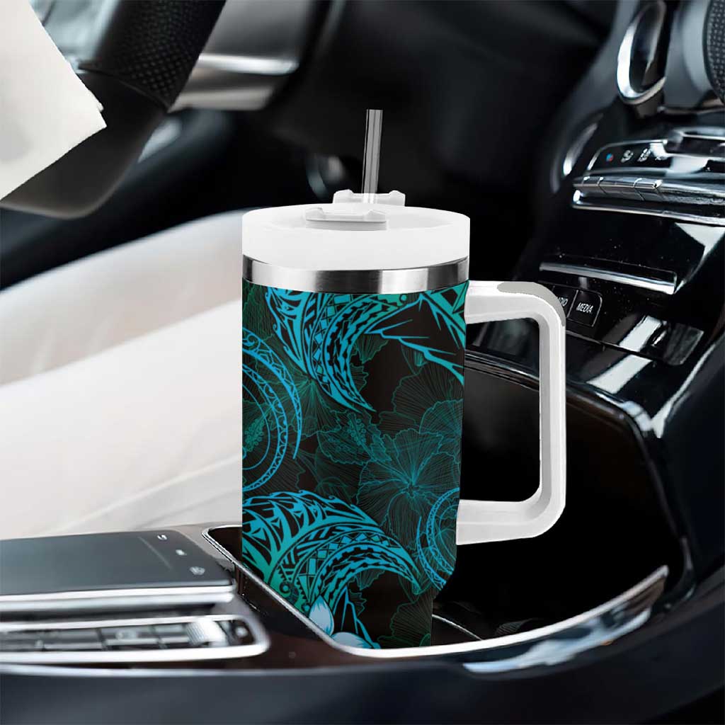 FSM Kosrae State Tumbler With Handle Tribal Pattern Ocean Version