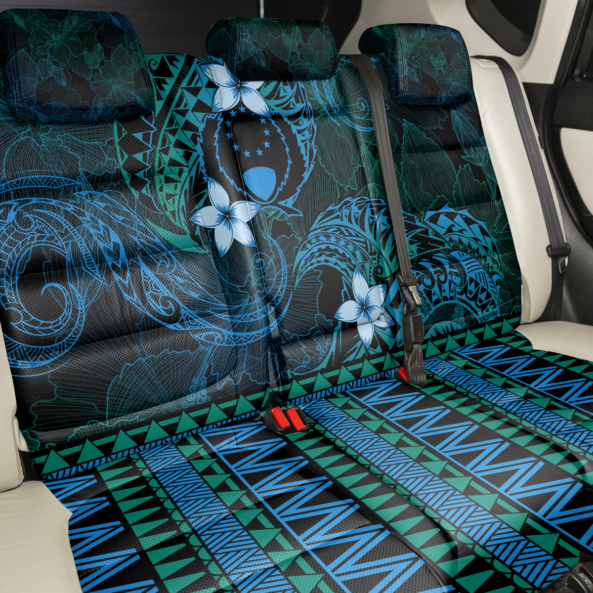 FSM Pohnpei State Back Car Seat Cover Tribal Pattern Ocean Version LT01 - Polynesian Pride