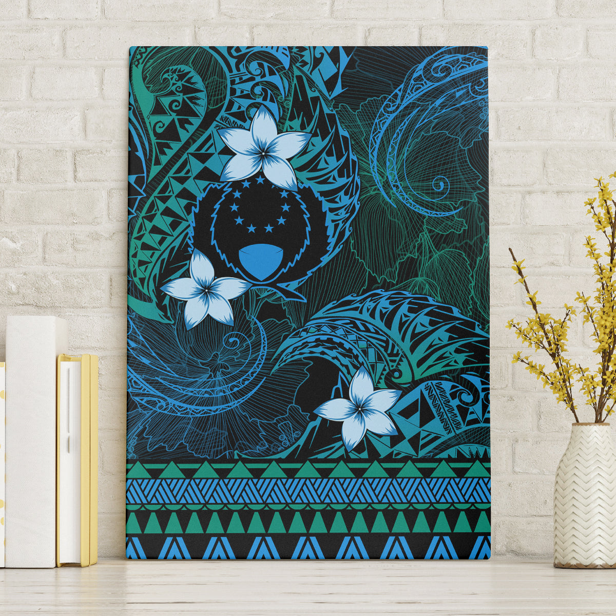 FSM Pohnpei State Canvas Wall Art Tribal Pattern Ocean Version