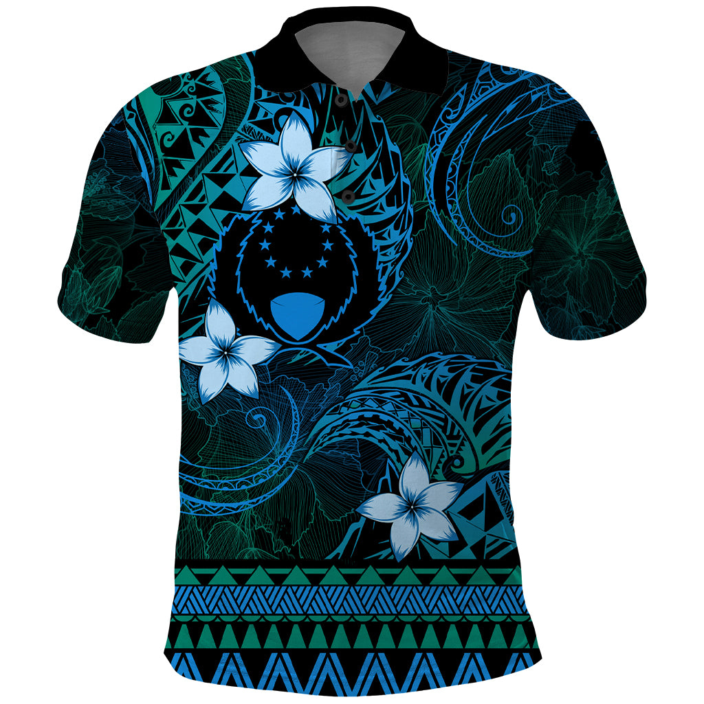 FSM Pohnpei State Polo Shirt Tribal Pattern Ocean Version LT01 Blue - Polynesian Pride