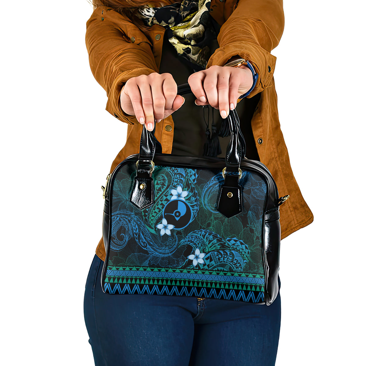 FSM Yap State Shoulder Handbag Tribal Pattern Ocean Version