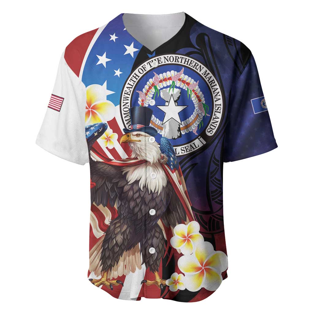 Personalized Northern Mariana Islands 4th of July Baseball Jersey Plumeria USA Eagle LT01 Multicolor - Polynesian Pride
