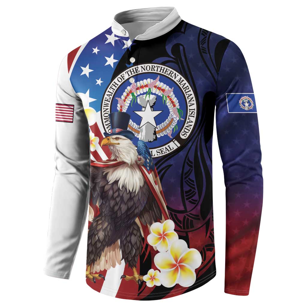 Personalized Northern Mariana Islands 4th of July Button Sweatshirt Plumeria USA Eagle LT01 - Polynesian Pride