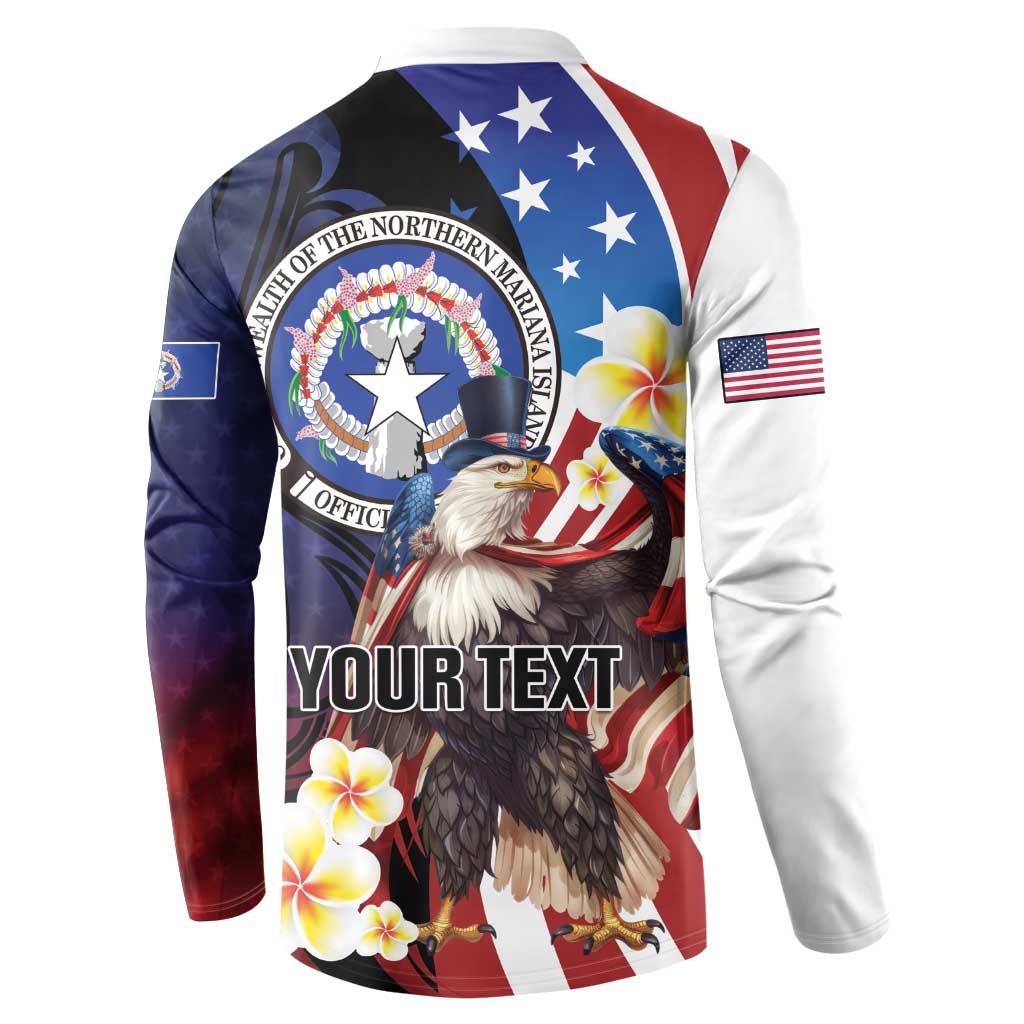 Personalized Northern Mariana Islands 4th of July Button Sweatshirt Plumeria USA Eagle LT01 - Polynesian Pride