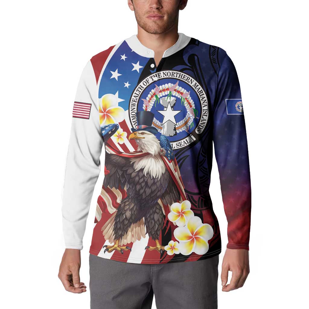 Personalized Northern Mariana Islands 4th of July Button Sweatshirt Plumeria USA Eagle LT01 - Polynesian Pride