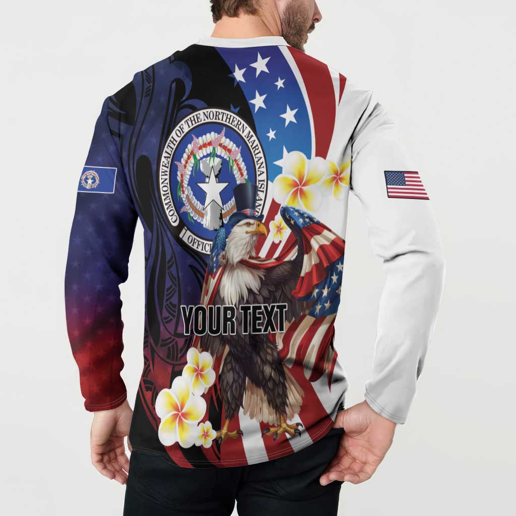 Personalized Northern Mariana Islands 4th of July Button Sweatshirt Plumeria USA Eagle LT01 - Polynesian Pride
