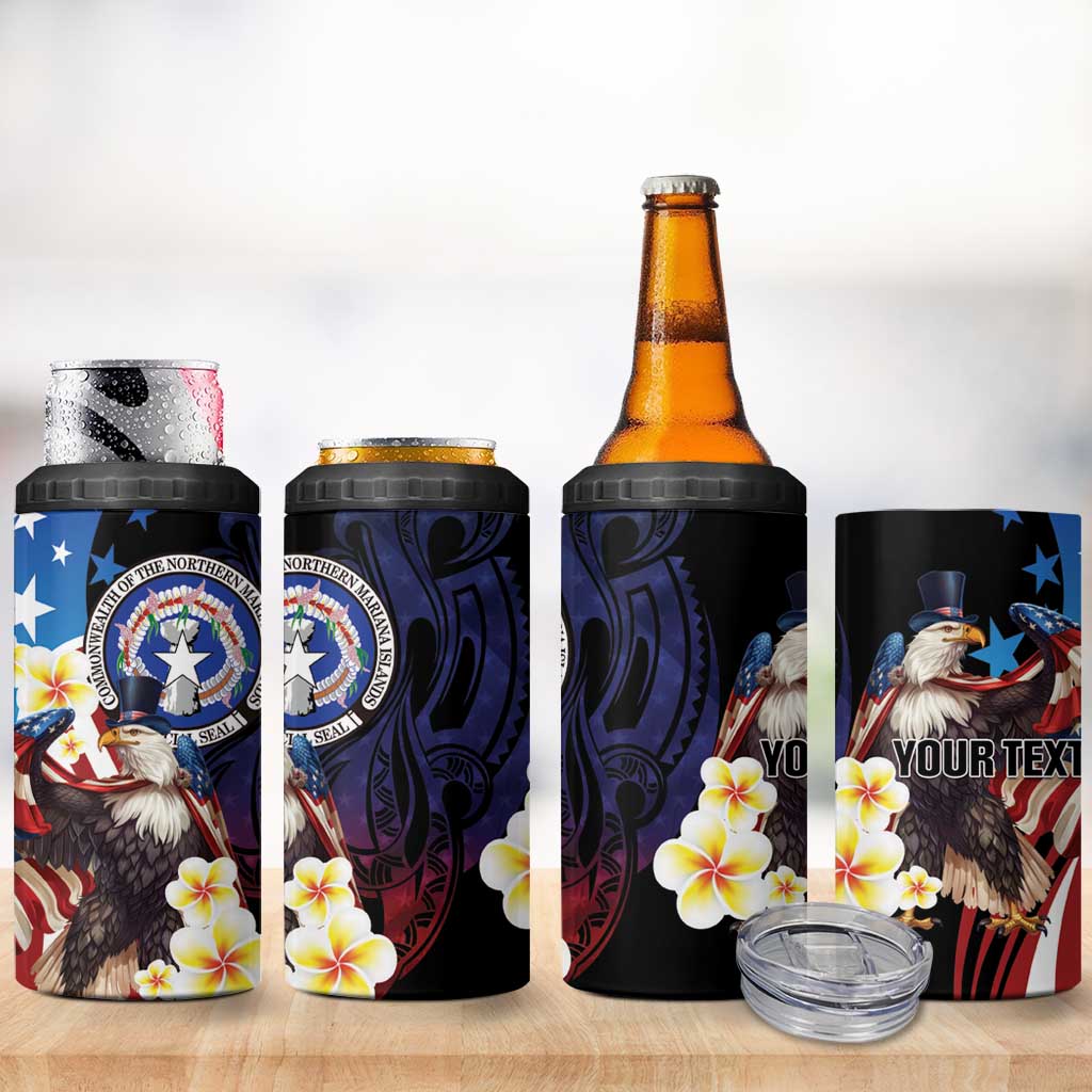 Personalized Northern Mariana Islands 4th of July 4 in 1 Can Cooler Tumbler Plumeria USA Eagle LT01 - Polynesian Pride
