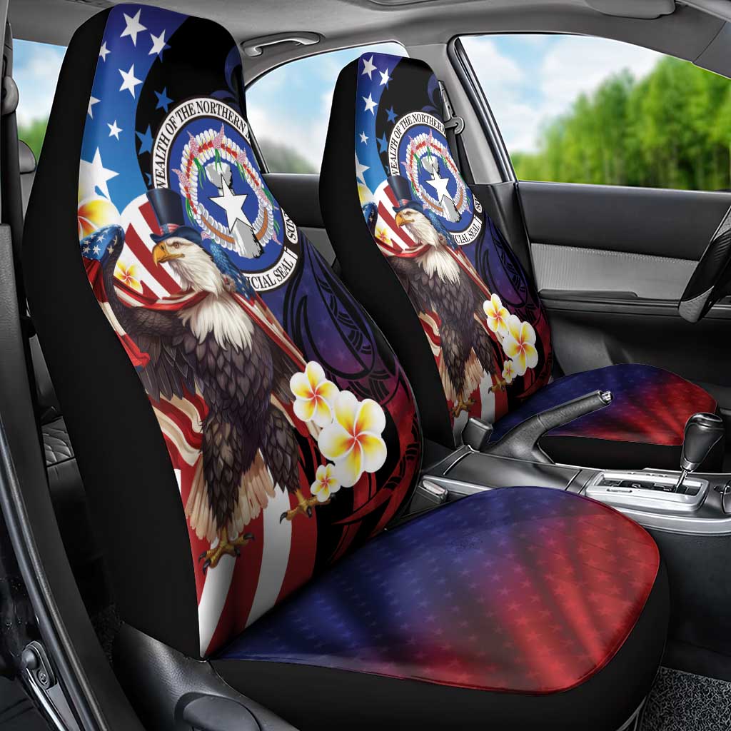 Northern Mariana Islands 4th of July Car Seat Cover Plumeria USA Eagle
