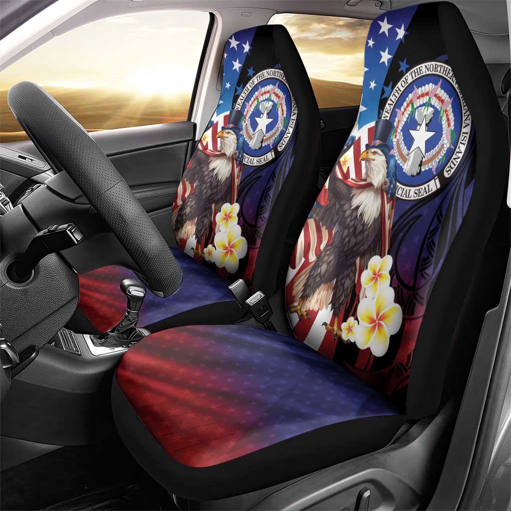 Northern Mariana Islands 4th of July Car Seat Cover Plumeria USA Eagle