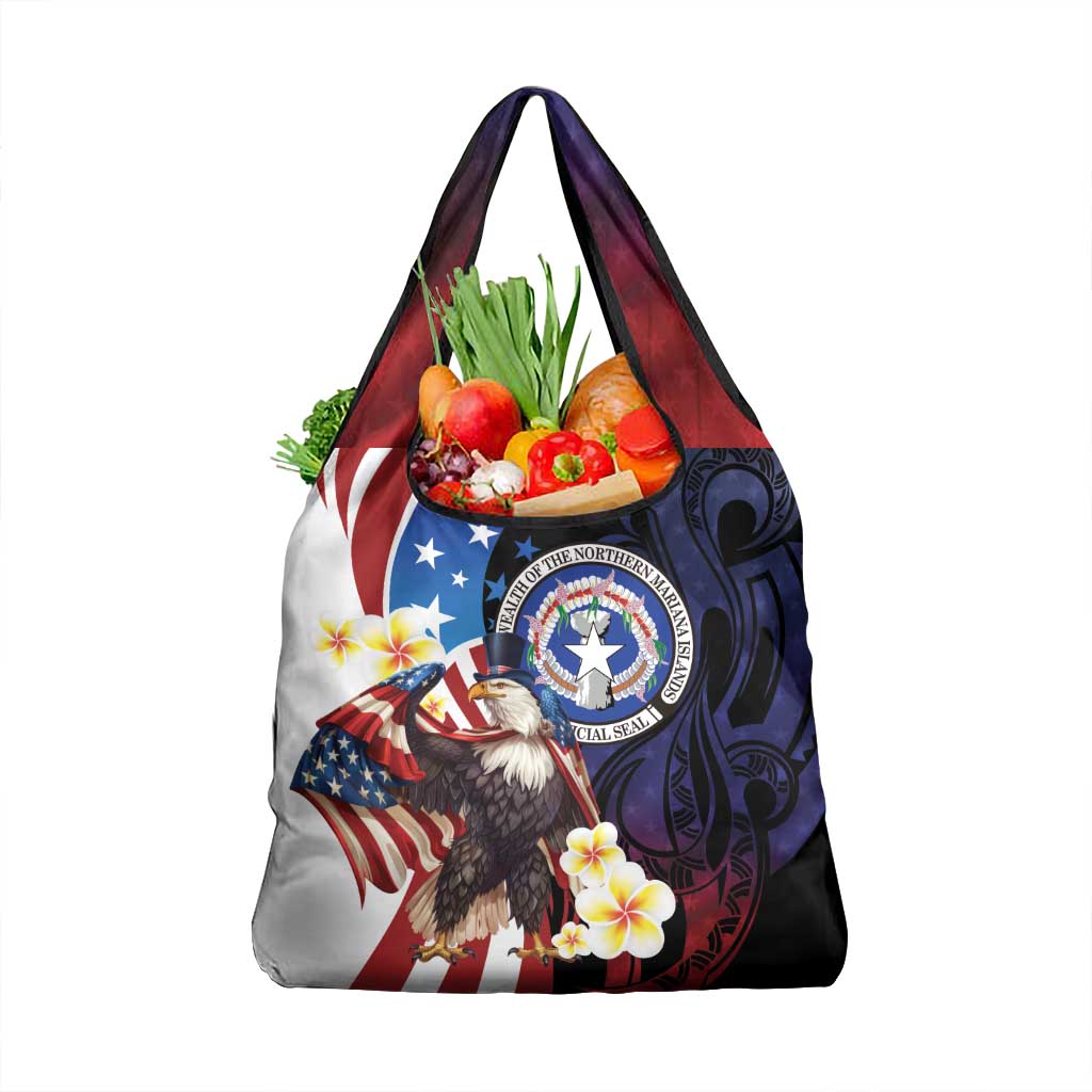 Northern Mariana Islands 4th of July Grocery Bag Plumeria USA Eagle LT01 1-pack One Size Multicolor - Polynesian Pride