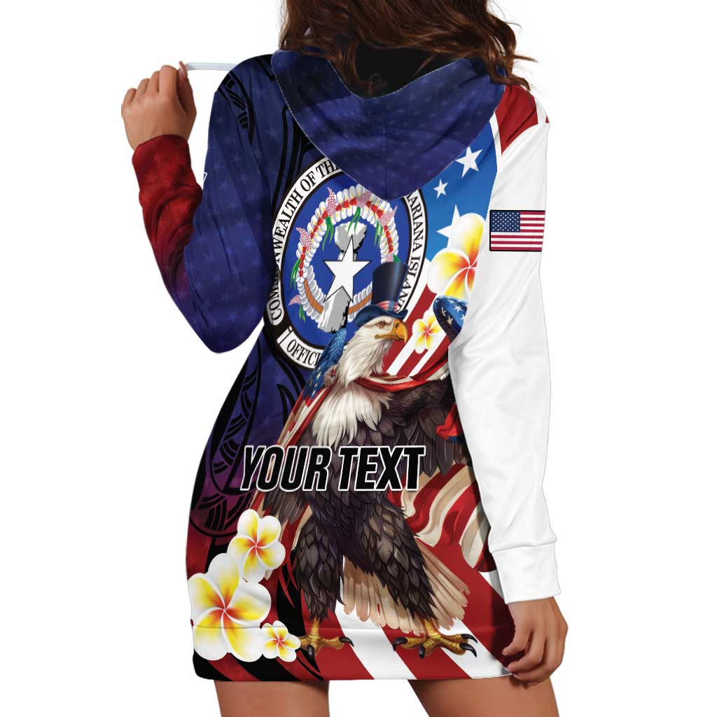 Personalized Northern Mariana Islands 4th of July Hoodie Dress Plumeria USA Eagle LT01 - Polynesian Pride
