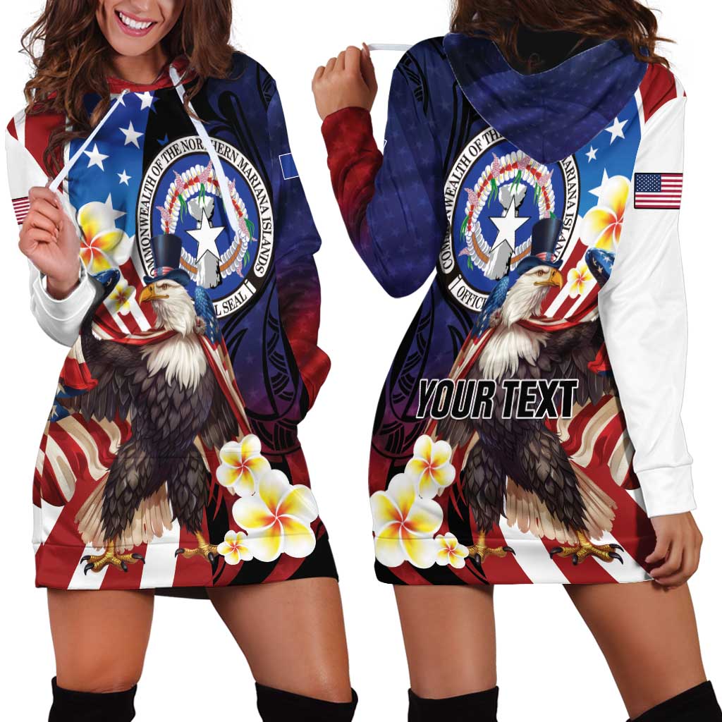 Personalized Northern Mariana Islands 4th of July Hoodie Dress Plumeria USA Eagle LT01 - Polynesian Pride