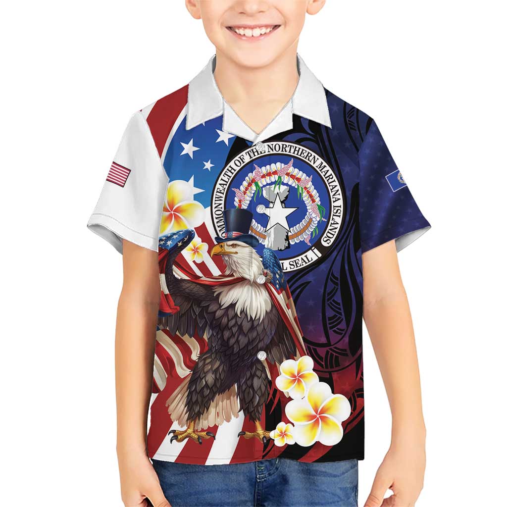 Personalized Northern Mariana Islands 4th of July Kid Hawaiian Shirt Plumeria USA Eagle LT01 Kid Multicolor - Polynesian Pride