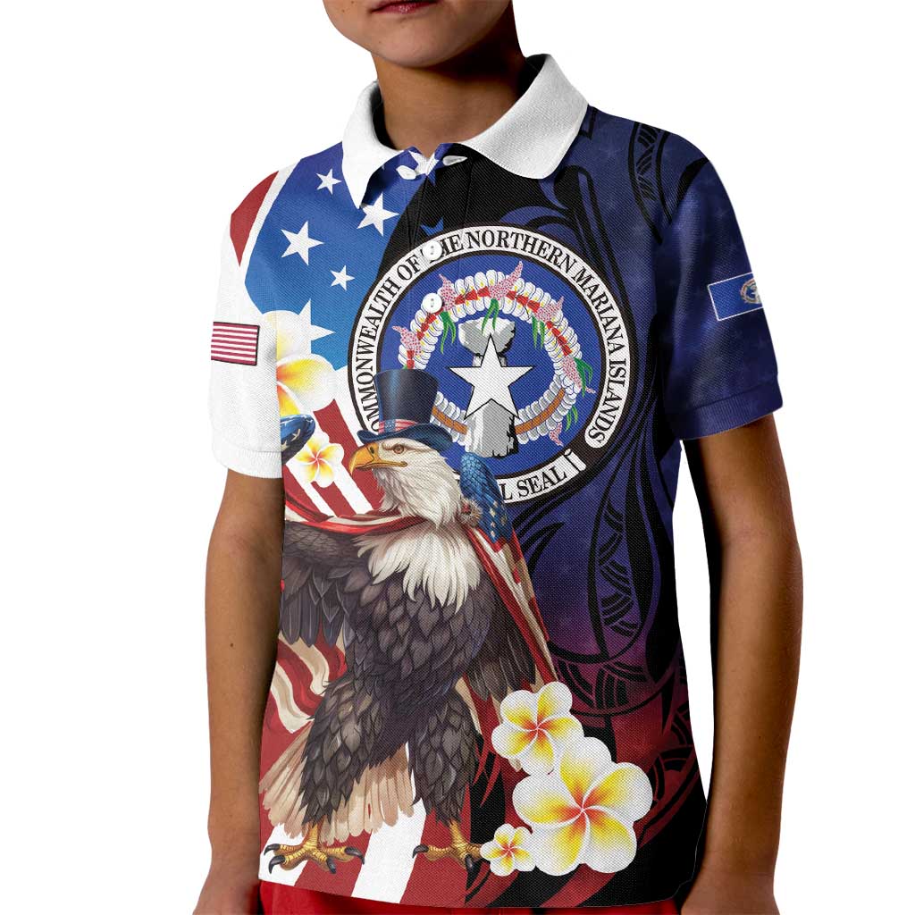 Personalized Northern Mariana Islands 4th of July Kid Polo Shirt Plumeria USA Eagle LT01 Kid Multicolor - Polynesian Pride