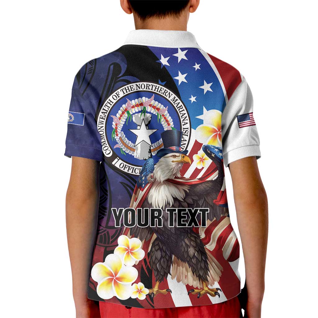 Personalized Northern Mariana Islands 4th of July Kid Polo Shirt Plumeria USA Eagle LT01 - Polynesian Pride