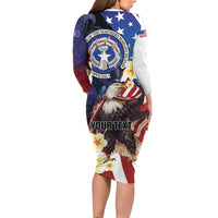 Personalized Northern Mariana Islands 4th of July Long Sleeve Bodycon Dress Plumeria USA Eagle LT01 - Polynesian Pride