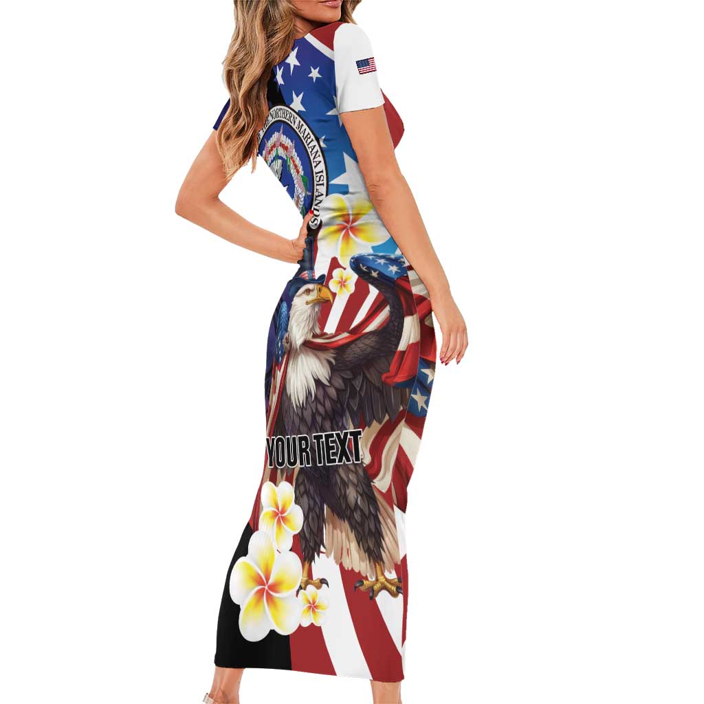 Personalized Northern Mariana Islands 4th of July Short Sleeve Bodycon Dress Plumeria USA Eagle LT01 - Polynesian Pride