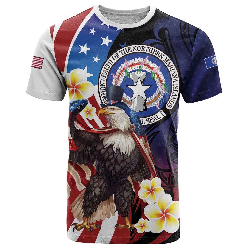 Personalized Northern Mariana Islands 4th of July T Shirt Plumeria USA Eagle LT01 Multicolor - Polynesian Pride