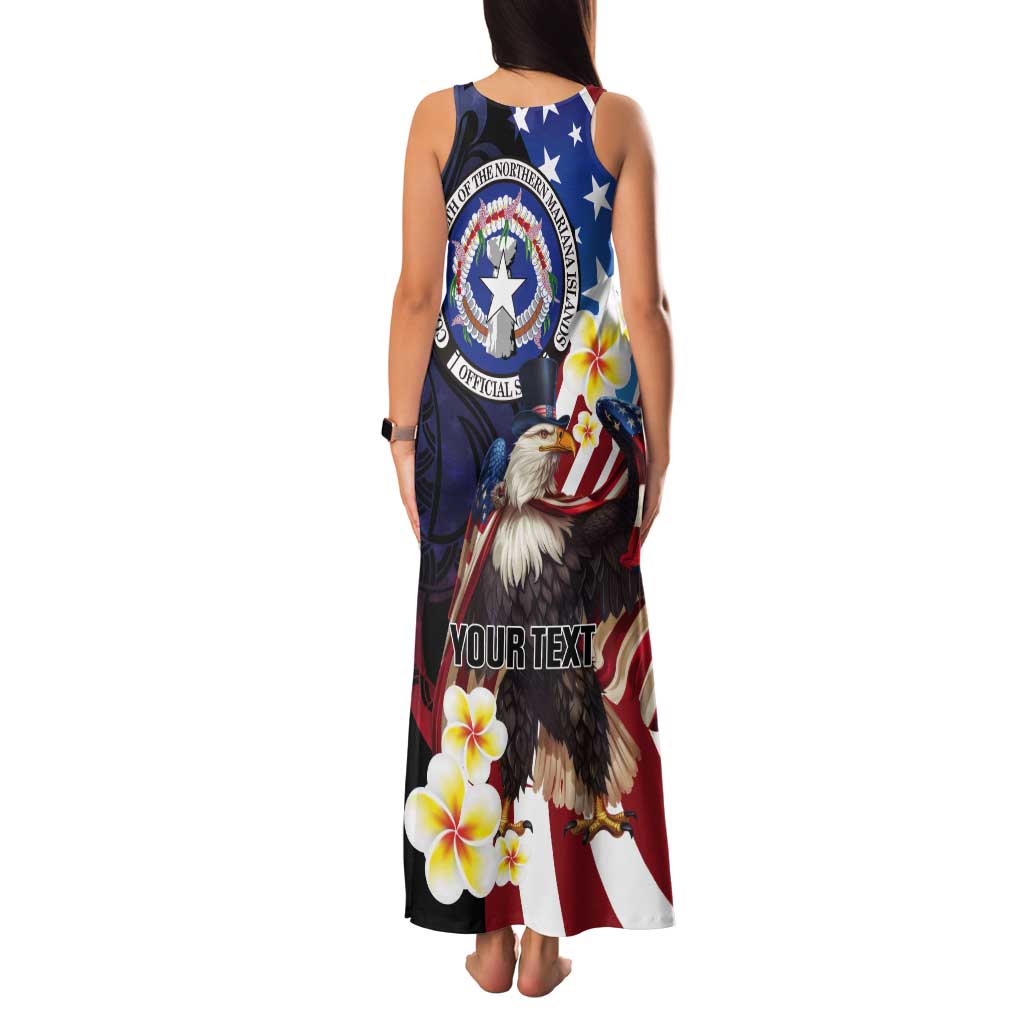 Personalized Northern Mariana Islands 4th of July Tank Maxi Dress Plumeria USA Eagle LT01 - Polynesian Pride