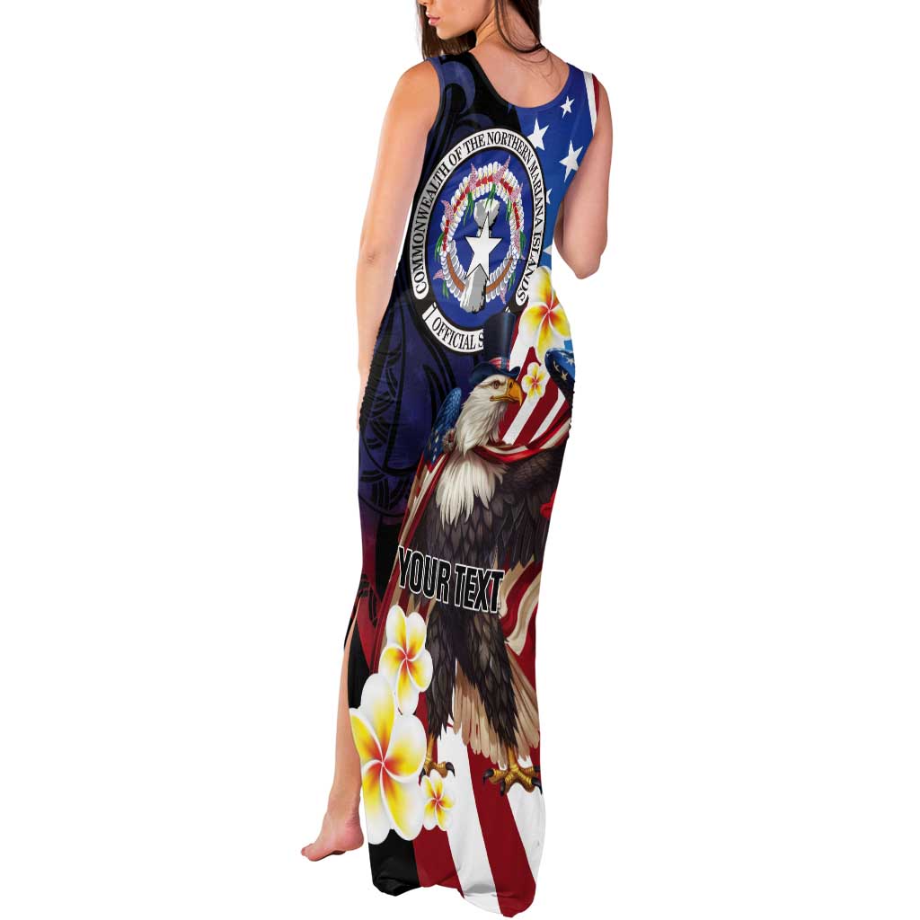 Personalized Northern Mariana Islands 4th of July Tank Maxi Dress Plumeria USA Eagle LT01 - Polynesian Pride