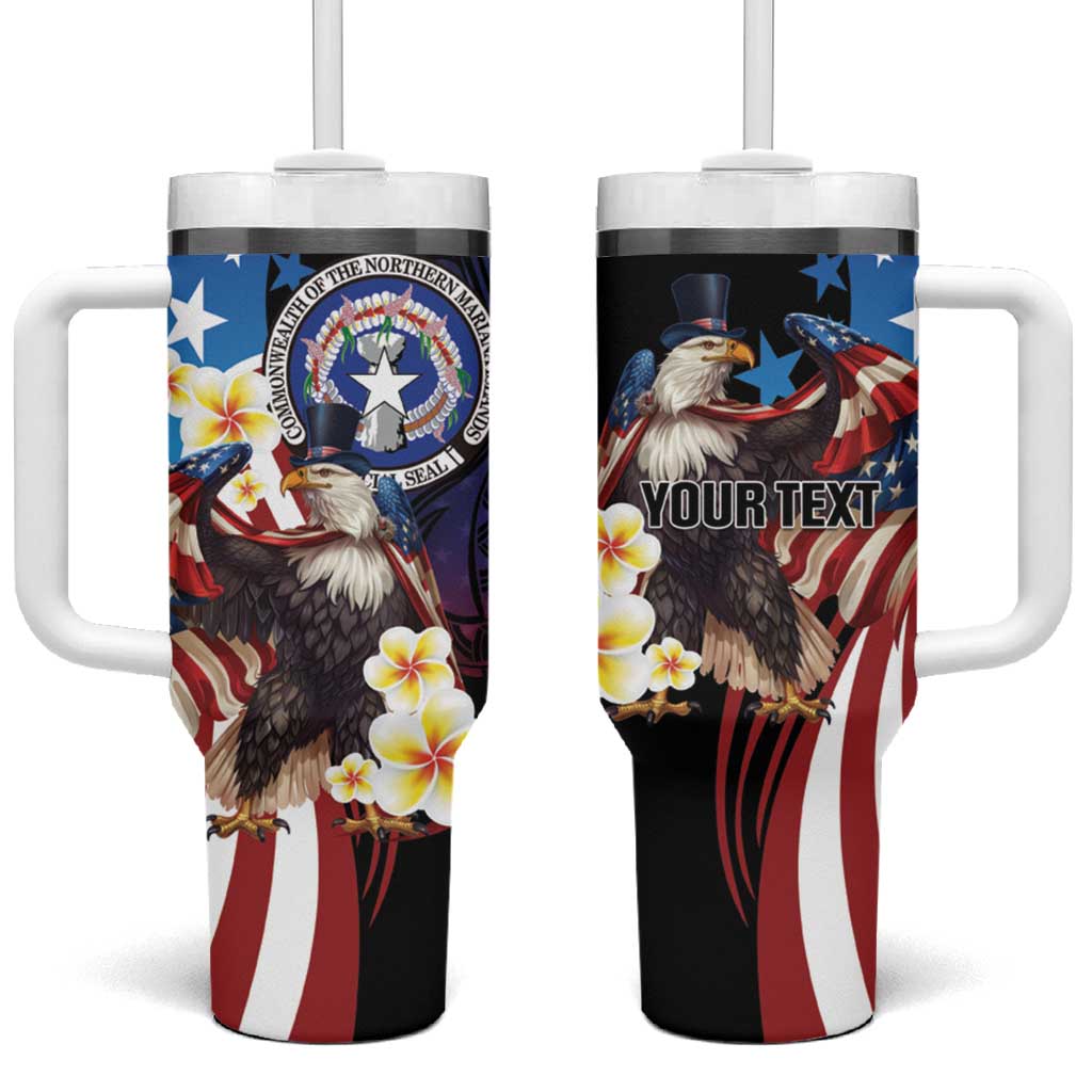 Personalized Northern Mariana Islands 4th of July Tumbler With Handle Plumeria USA Eagle LT01 One Size: 40 oz Multicolor - Polynesian Pride