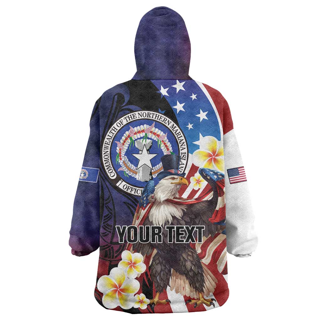 Personalized Northern Mariana Islands 4th of July Wearable Blanket Hoodie Plumeria USA Eagle LT01 - Polynesian Pride