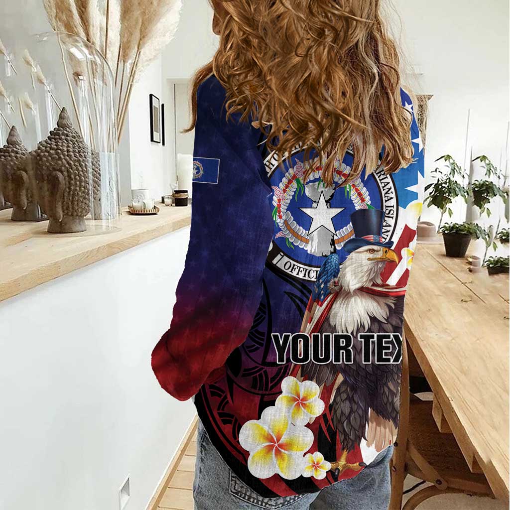 Personalized Northern Mariana Islands 4th of July Women Casual Shirt Plumeria USA Eagle LT01 - Polynesian Pride