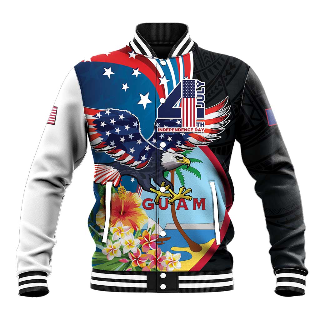Personalized Guam Fourth of July Baseball Jacket Tropical Flowers