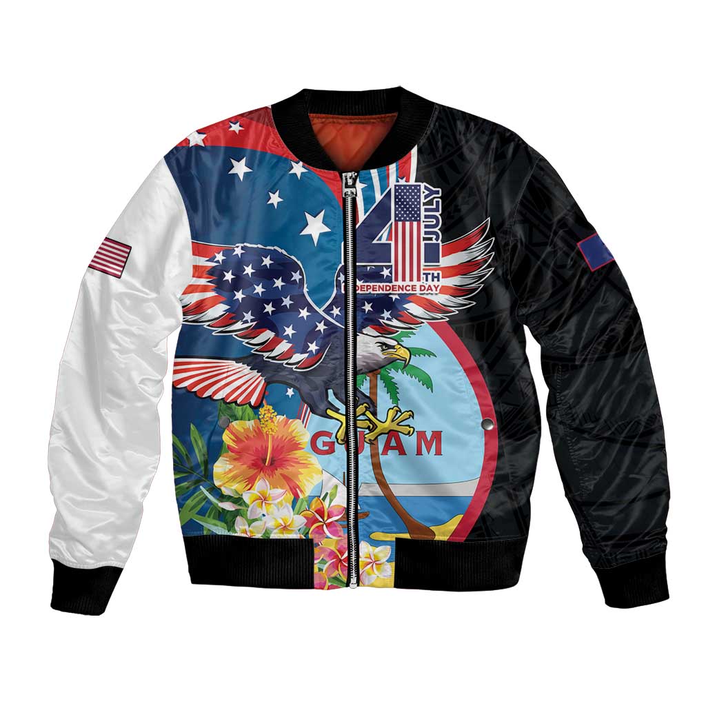 Personalized Guam Fourth of July Bomber Jacket Tropical Flowers
