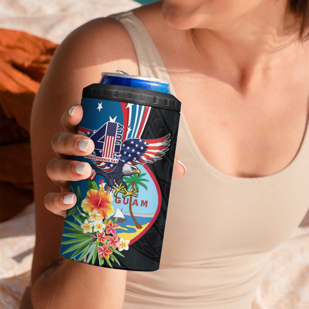 Personalized Guam Fourth of July 4 in 1 Can Cooler Tumbler Tropical Flowers