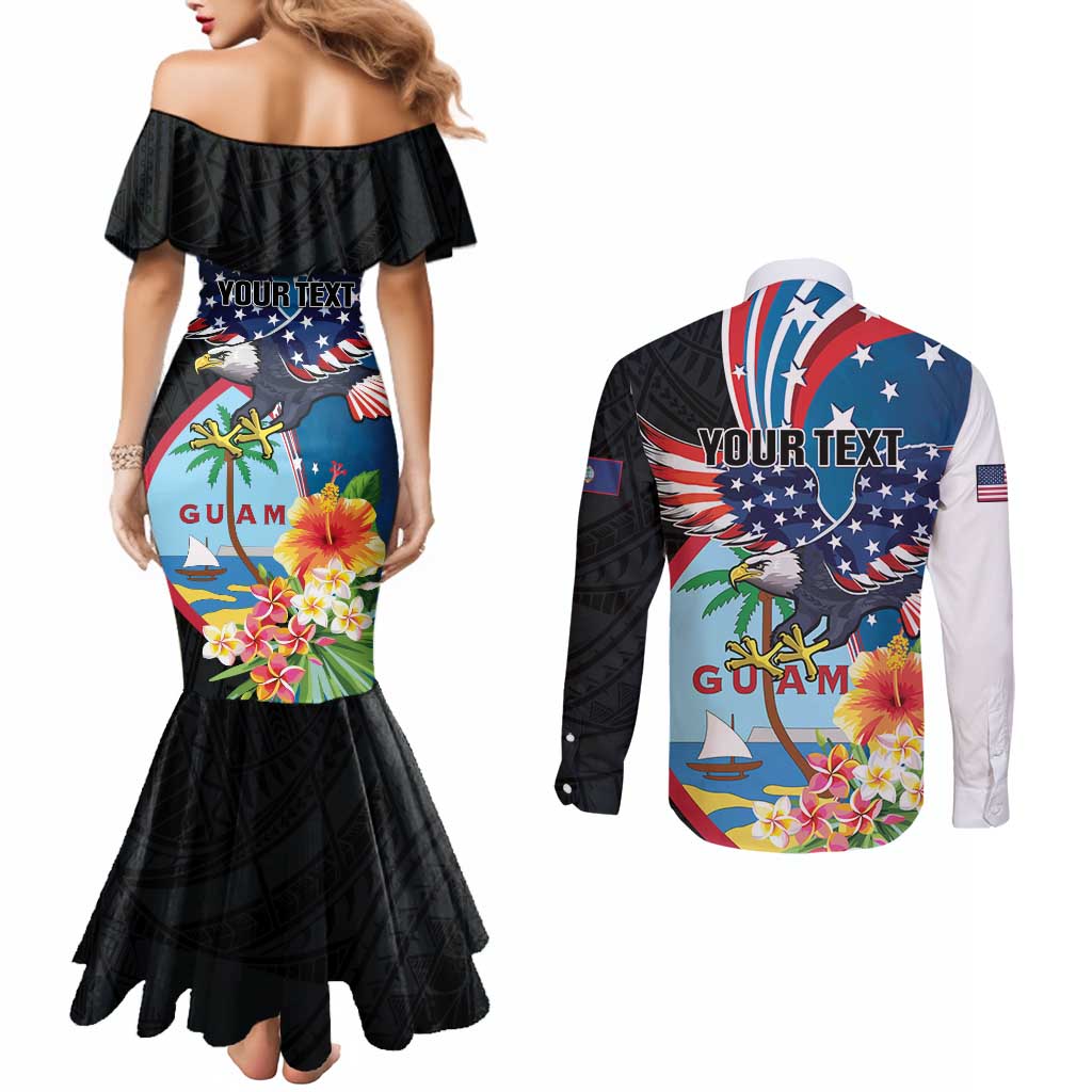 Personalized Guam Fourth of July Couples Matching Mermaid Dress and Long Sleeve Button Shirt Tropical Flowers