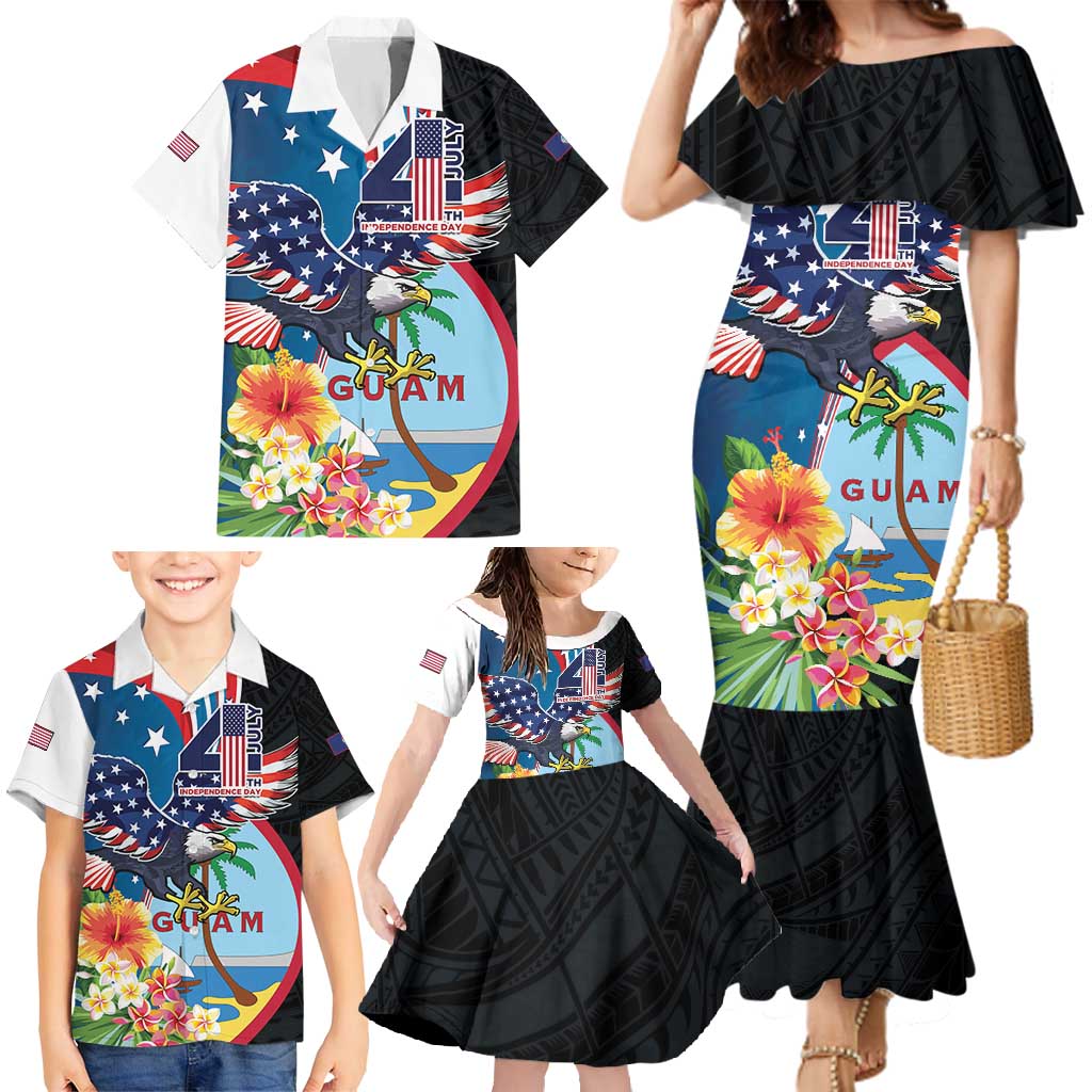 Personalized Guam Fourth of July Family Matching Mermaid Dress and Hawaiian Shirt Tropical Flowers