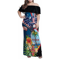 Personalized Guam Fourth of July Family Matching Off Shoulder Maxi Dress and Hawaiian Shirt Tropical Flowers