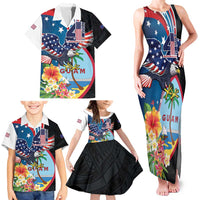 Personalized Guam Fourth of July Family Matching Tank Maxi Dress and Hawaiian Shirt Tropical Flowers