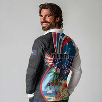 Personalized Guam Fourth of July Long Sleeve Polo Shirt Tropical Flowers