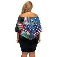 Personalized Guam Fourth of July Off Shoulder Short Dress Tropical Flowers