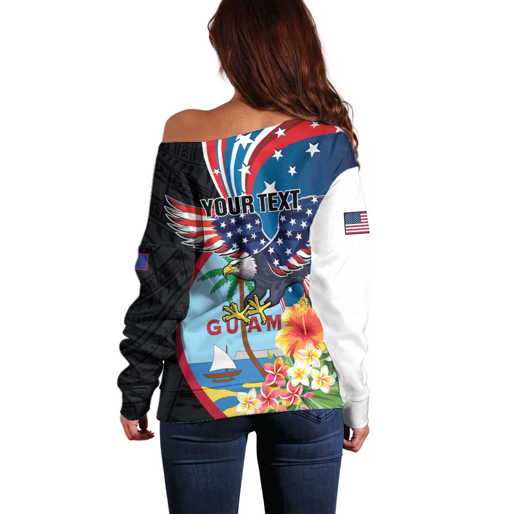 Personalized Guam Fourth of July Off Shoulder Sweater Tropical Flowers